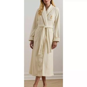 Lauren Ralph Lauren Women's Long Sleeve Ivory Fleece Robe M NWT